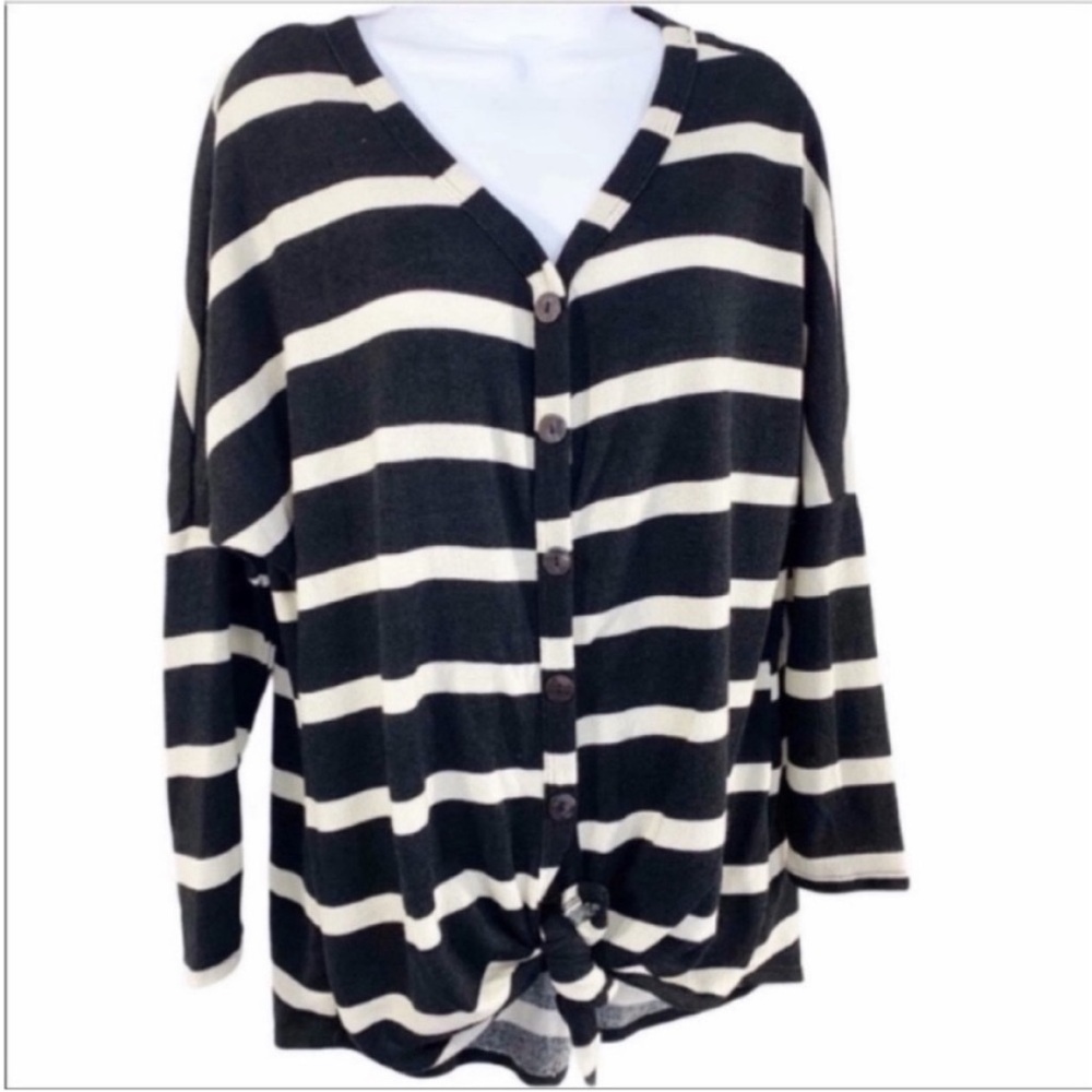 12 PM BY MON AMI striped button down tunic top M - Picture 3 of 8
